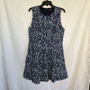 Gap Womens Blue White Floral Sleeveless Linen Cotton Fit & Flare Career Dress 14